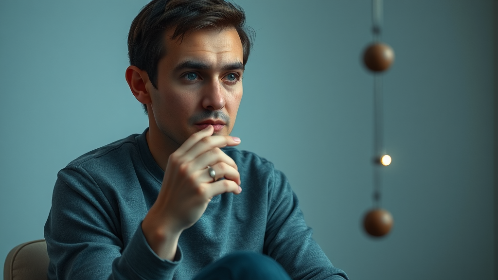 Individual practicing eye fixation method as a top hypnosis technique, focusing intently on a small object