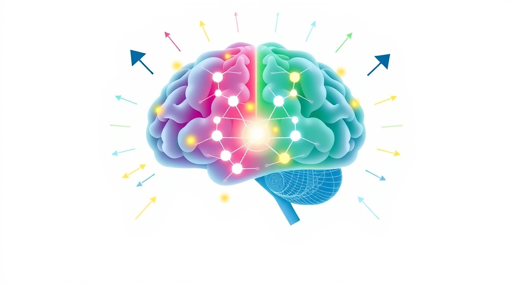 Infographic depiction of brain during hypnotherapy showing connected neural patterns and positive energy.