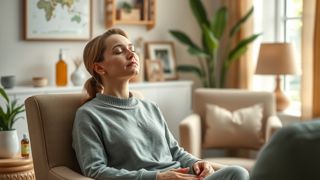 Tranquil hypnosis therapy session with hypnotherapist guiding a relaxed, focused client to demonstrate practical hypnosis in a therapy session.