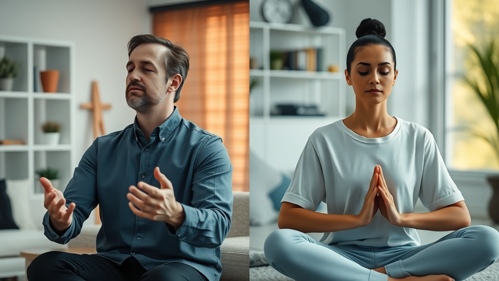 Contrasting guided imagery in hypnosis with guided meditation: therapist-led session versus solo meditation, distinct settings and focus.