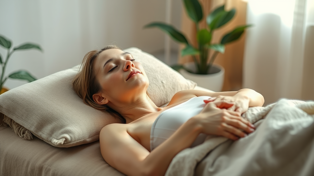 Calm person experiencing hypnosis for stress relief in a peaceful clinical setting
