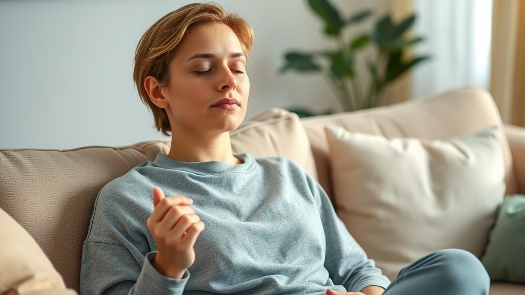 Person practicing self-hypnosis stress management techniques at home