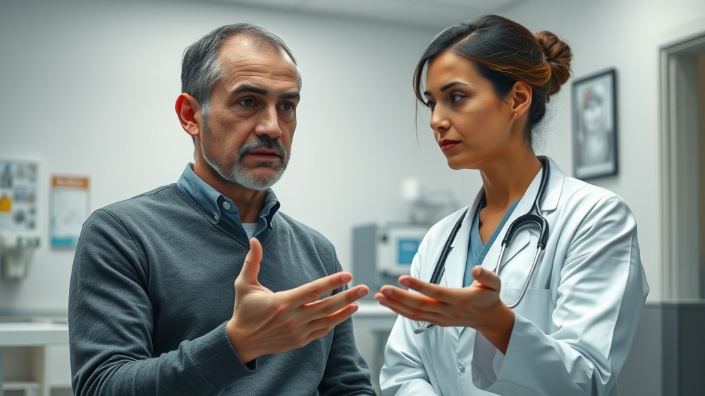 Patient consulting with a healthcare professional about the safety of hypnosis for stress relief