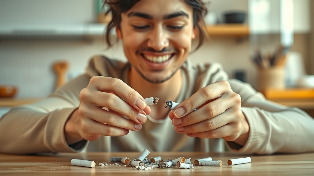 Man breaking a cigarette to quit smoking with hypnosis for breaking bad habits