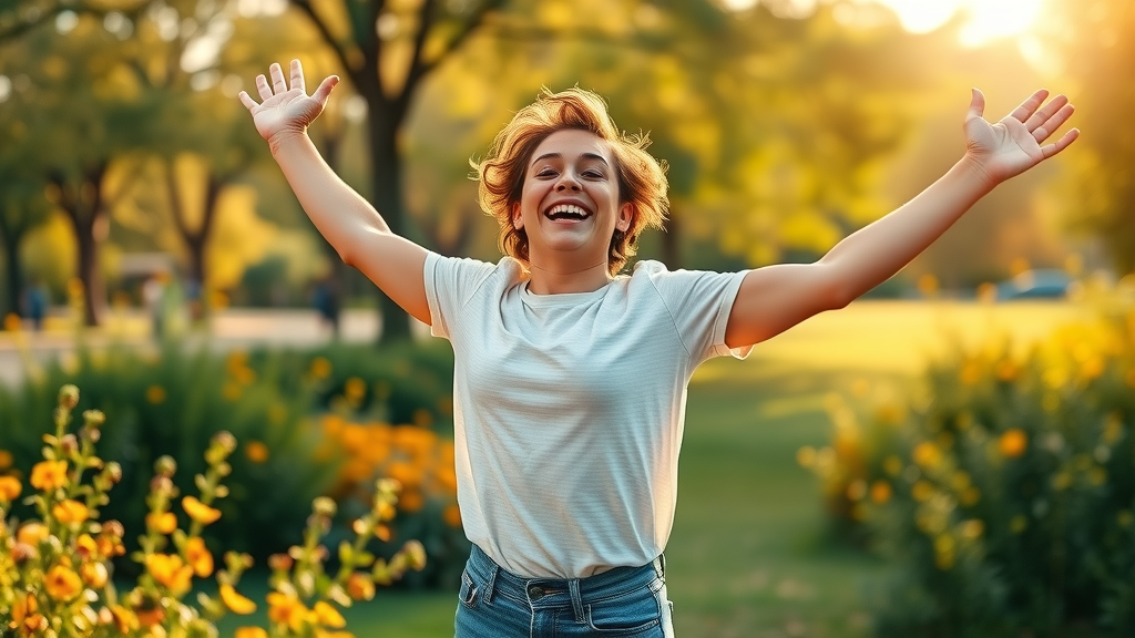 Person joyfully celebrating breaking a bad habit, symbolizing success with hypnosis
