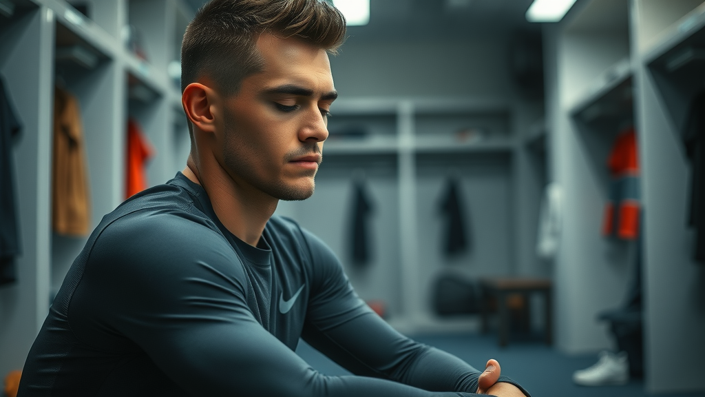 elite athlete practicing hypnosis for peak performance in locker room