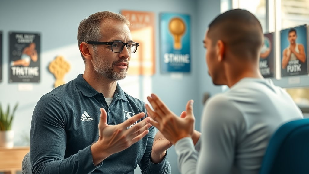sports psychologist guiding an athlete through hypnosis for peak performance