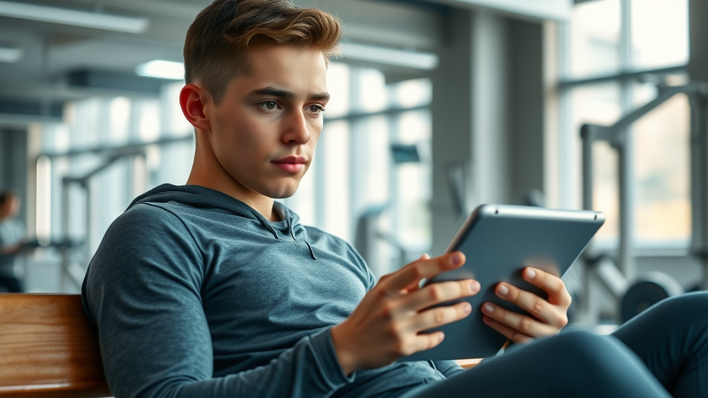 young athlete researching hypnosis for peak performance with a tablet