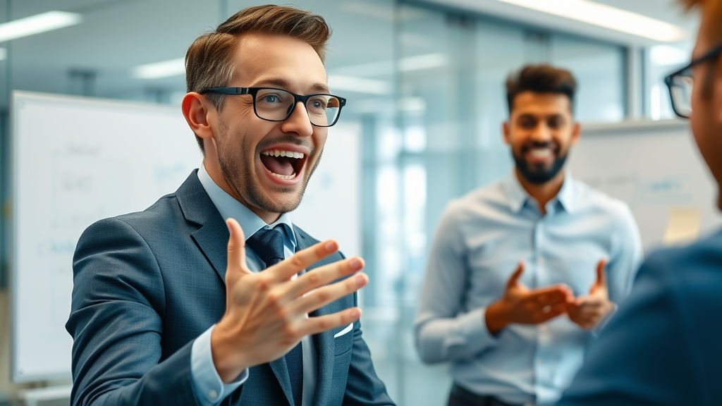 Energetic business professional discussing ideas in a modern office - linguistic programming nlp technique