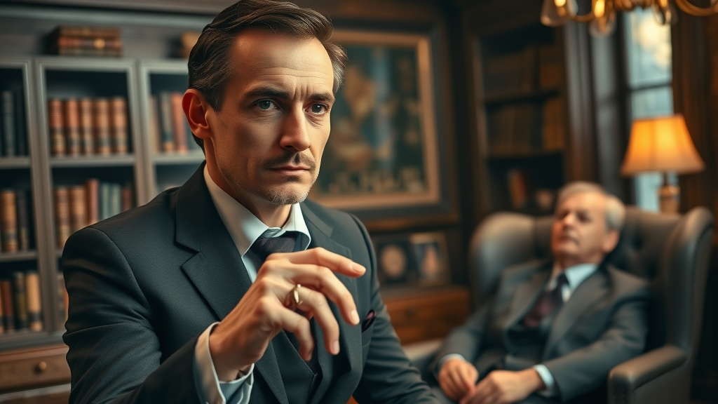 Classic hypnotist with vintage decor, client in trance - origins of hypnosis and nlp