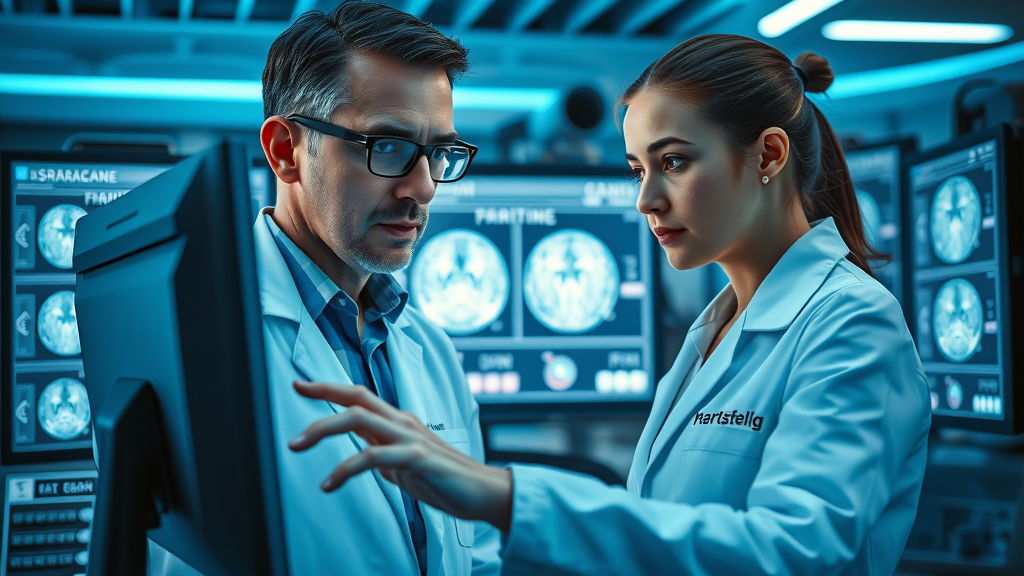 scientists discussing brain scans, examining hypnosis misconceptions, neuroscience lab