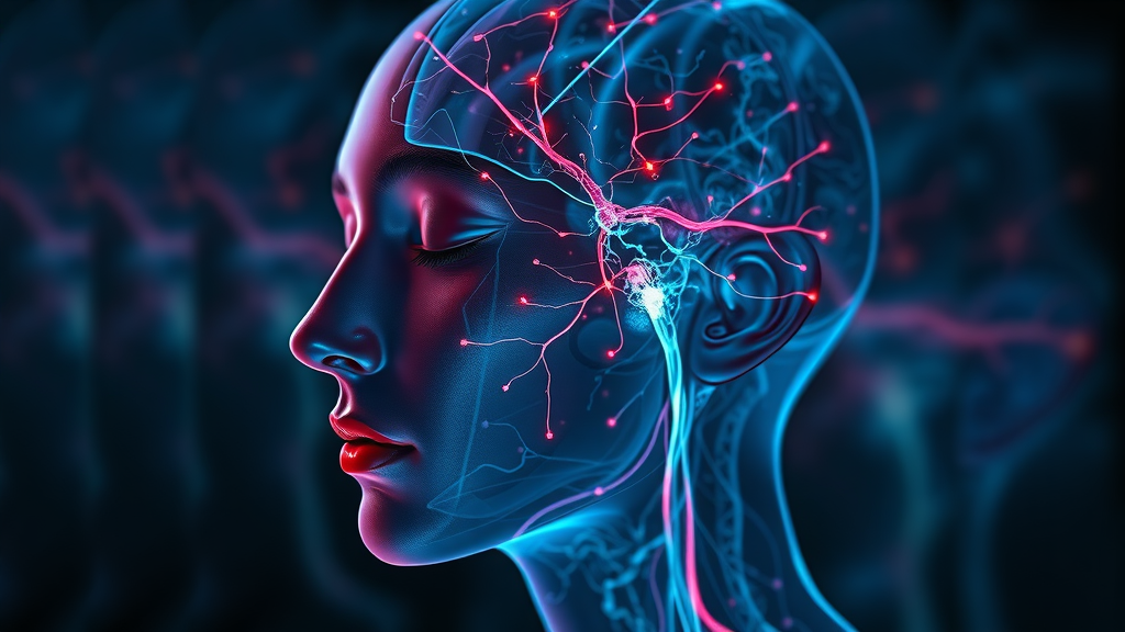 Hypnosis and emotional healing releasing past tramas - Abstract brain with vibrant neural pathways glowing to illustrate trauma recovery through hypnosis