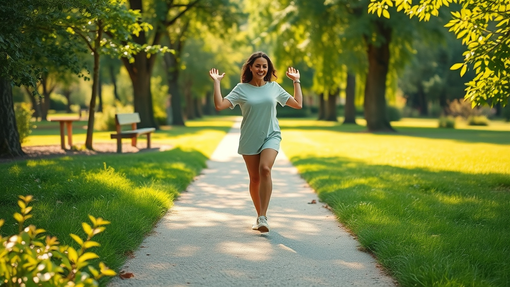 Healing childhood trauma with hypnosis - Hopeful transformation on sunlit park path, symbolizing emotional healing and moving forward