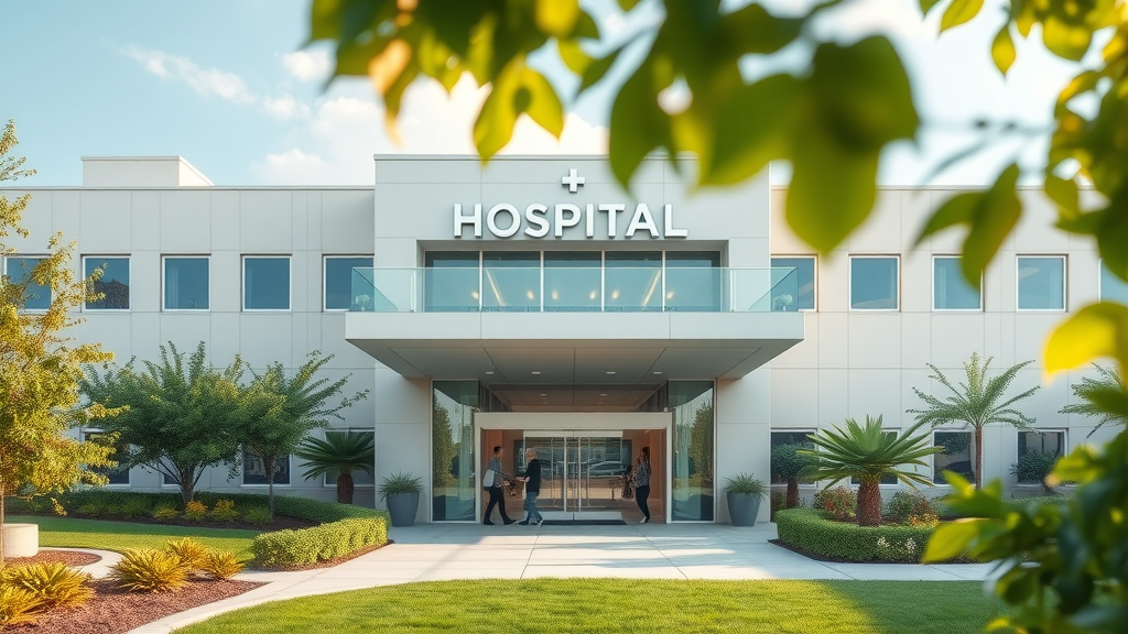 Modern hospital exterior welcoming atmosphere hypnosis in hospitals today