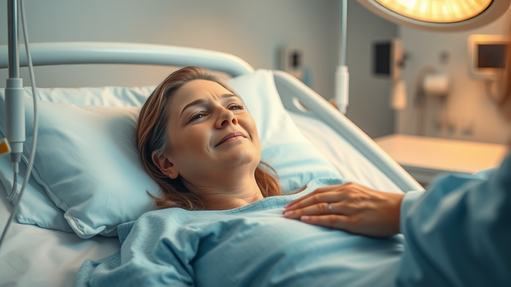 Patient undergoing preoperative hypnosis for pain management and anxiety with supportive hypnotherapist
