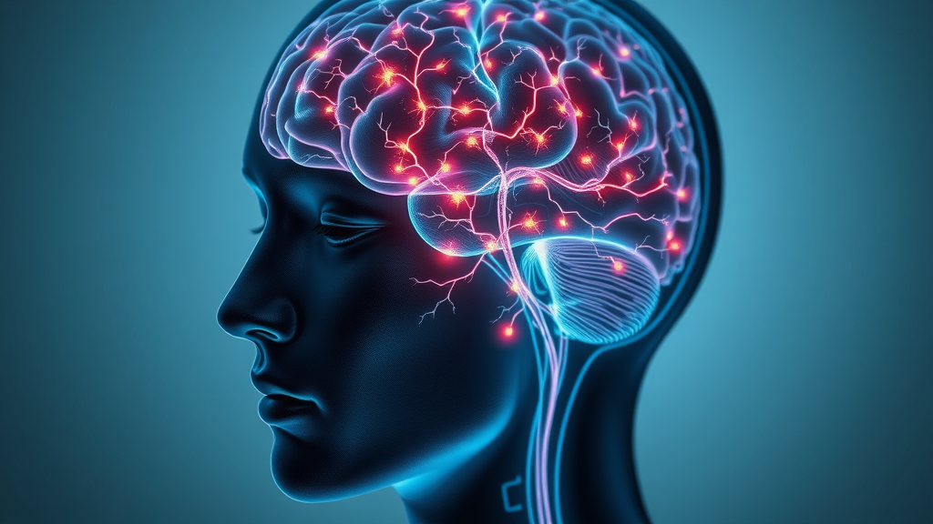 Brain scan visualization, neural pathways lit up, hypnosis for pain management, neurological pain control in scientific setting