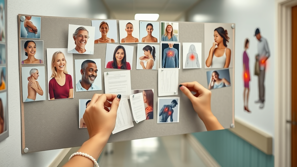 Diverse community pain conditions represented in wellness center, chronic pain, hypnosis for pain management suitability