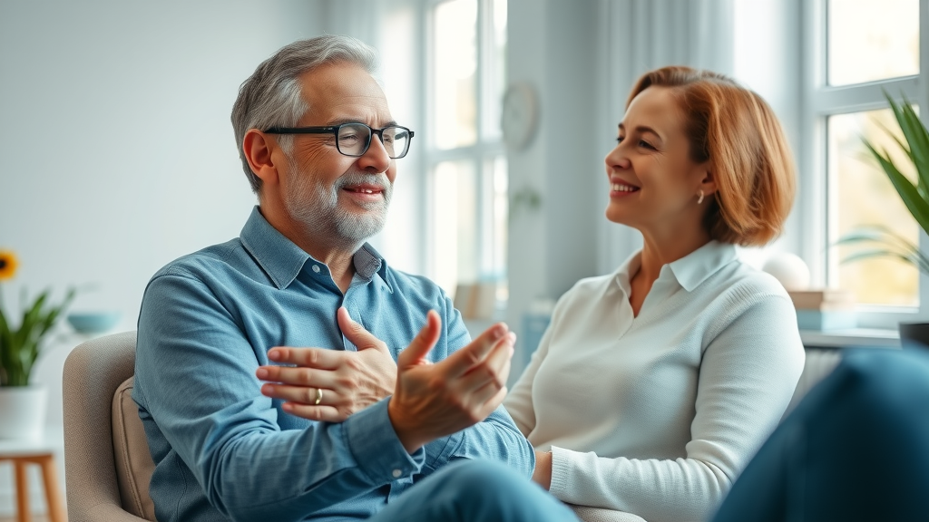A hypnotherapy session for quitting smoking in a modern, tranquil therapy office. A professional guides a calm adult through hypnosis.