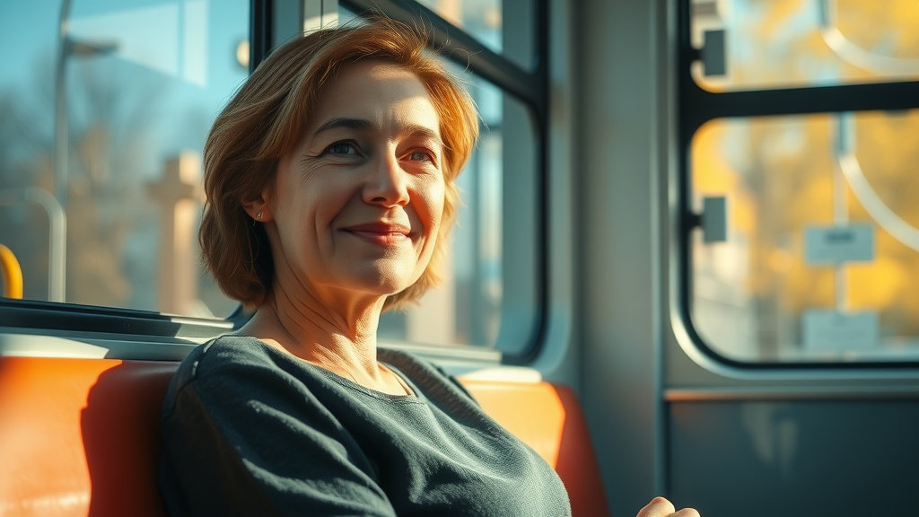 Person gazing out of a bus window lost in thought showing an everyday experience similar to self-hypnosis for stress relief
