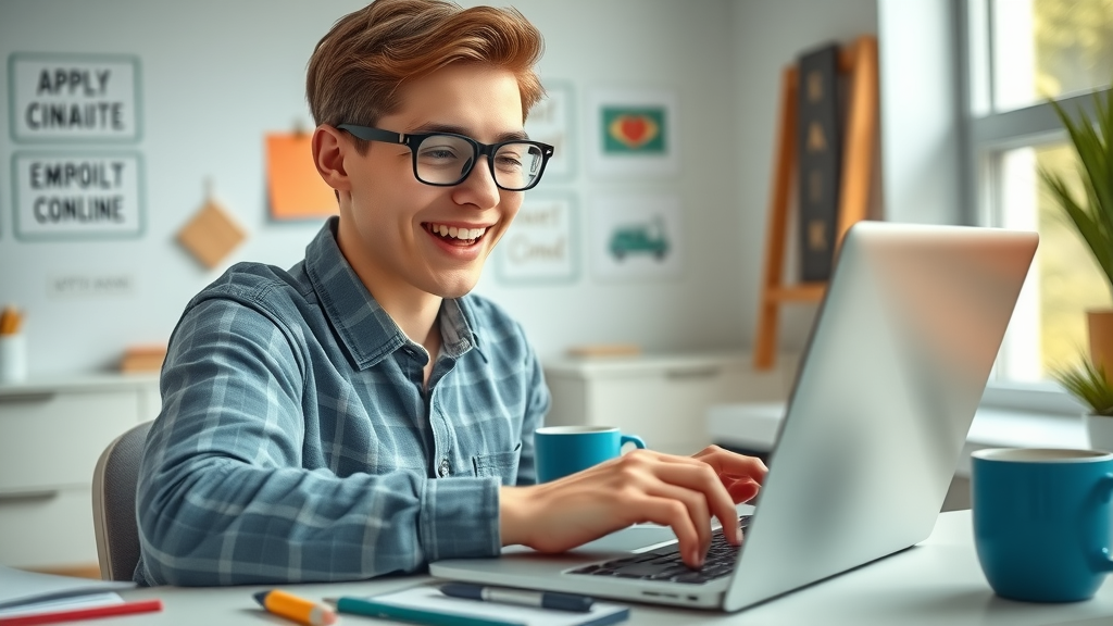 Aspiring student excitedly applying to hypnosis training program online