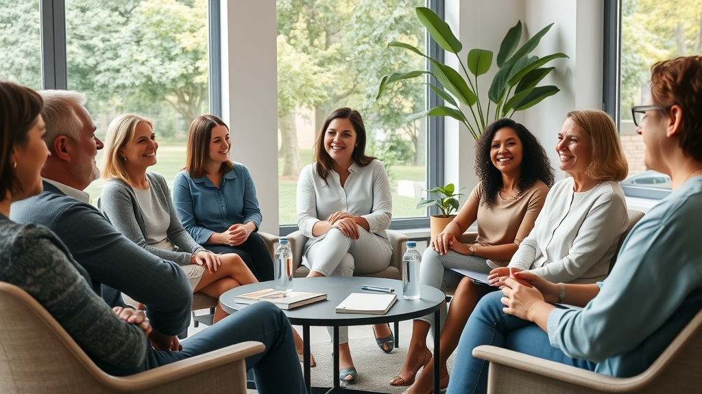 hypnosis for weight loss group counseling session with diverse adults and professional hypnotherapist