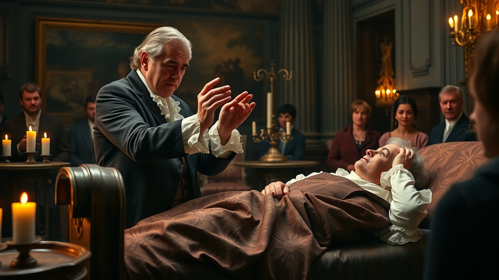 franz anton mesmer demonstrating animal magnetism in an 18th-century medical salon - history of hypnosis