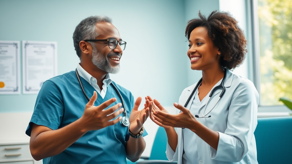 modern hypnotherapy clinic - practitioner and patient discuss hypnosis in bright, professional environment