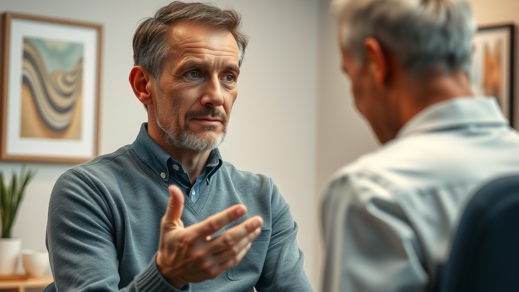 concerned adult patient asking questions about clinical hypnosis risks thoughtful medical professional answers