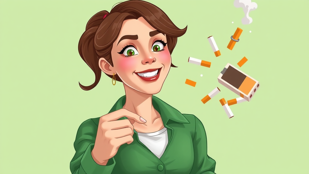 determined woman letting go of cigarettes during hypnotherapy for quitting smoking, broken chains, green accents, inspired expression