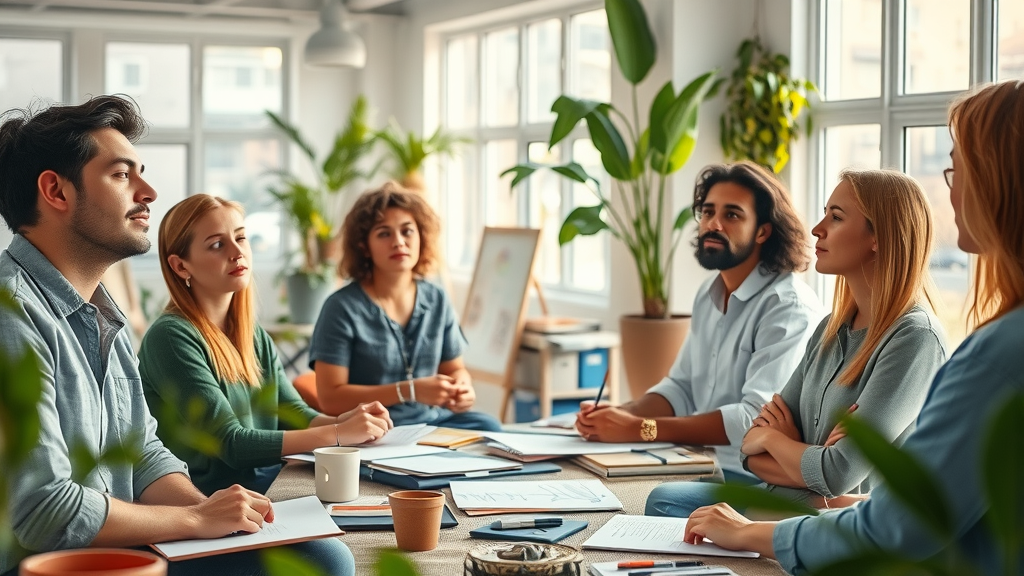 Creative professionals in a relaxed state brainstorming together, highlighting how hypnosis enhances creativity and innovation.