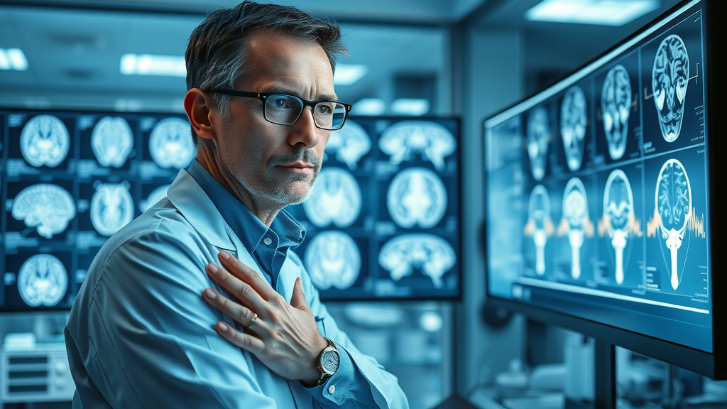 Scientist studying brain scans during hypnosis session, demonstrating the science of how hypnosis enhances creativity and innovation.