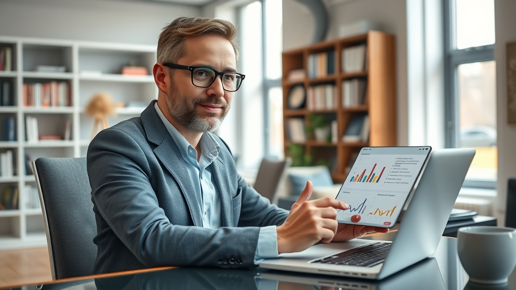 clinical hypnotherapist analyzing hypnosis app effectiveness with data visualizations