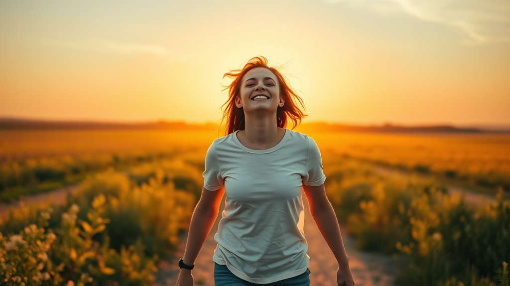 Lasting Change with Hypnosis: Tranquil person confidently moving toward a sunlit horizon, illustrating new possibilities after harnessing the subconscious mind through hypnosis.