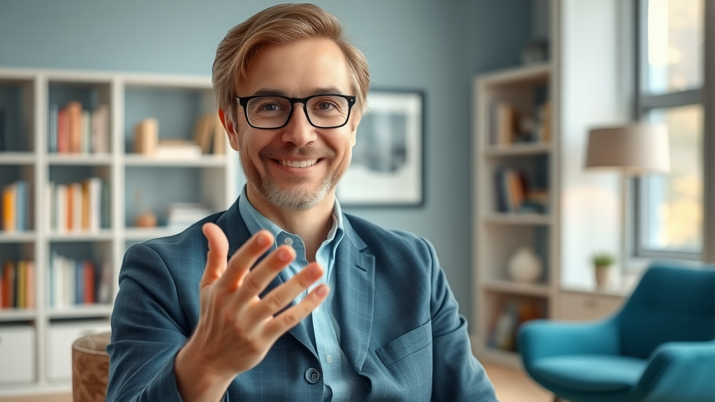 Professional hypnosis practitioner sharing advice on writing custom self-hypnosis scripts in a modern setting