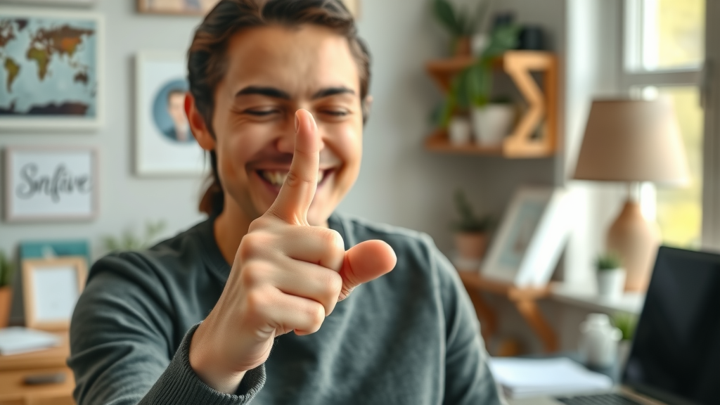 anchoring technique - Individual practicing NLP anchoring by pressing thumb and forefinger together