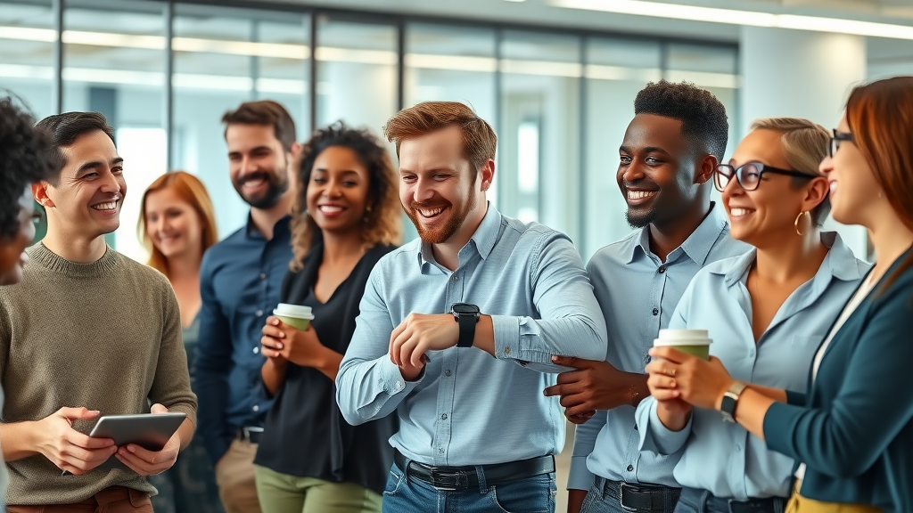 nlp anchor - Workplace team using NLP anchoring for confidence before a presentation