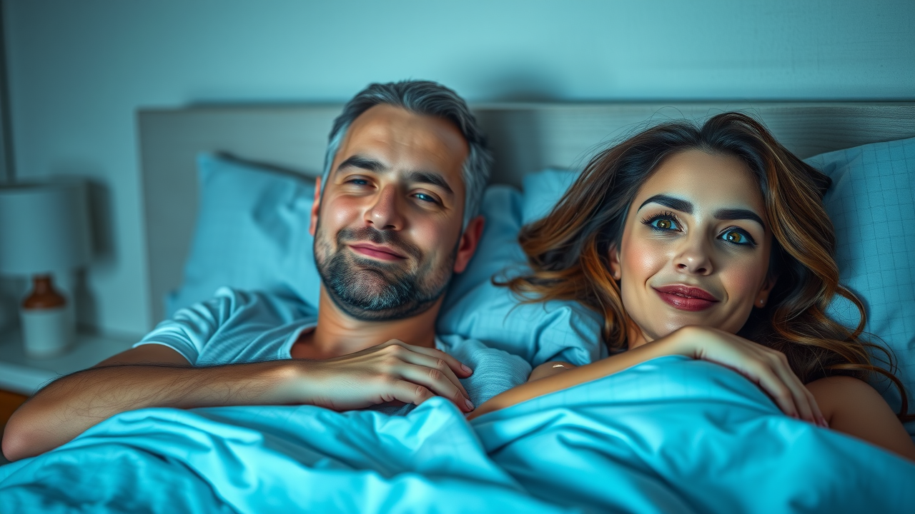 Infographic: Sleep hypnosis and self-hypnosis for better sleep statistics, showing calming bedroom scene, pie charts and neutral expressions.