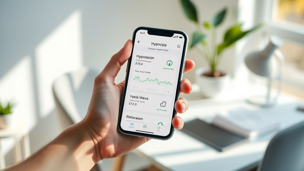 Modern mobile hypnosis app for alcohol reduction and control, showing a user-friendly interface for guided sessions and progress tracking.