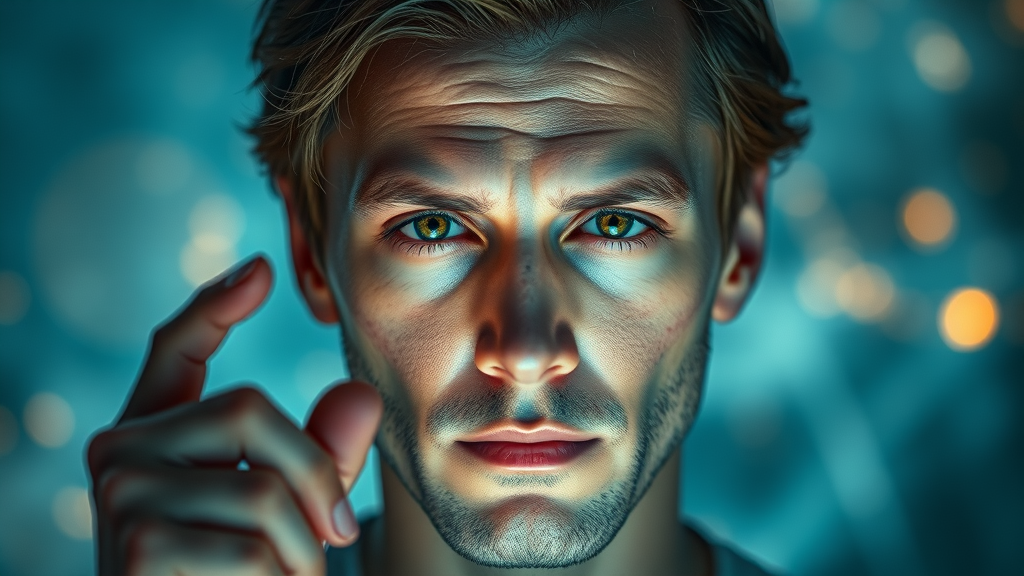 self-hypnosis four steps visualization, focused determined person, abstract mental process icons