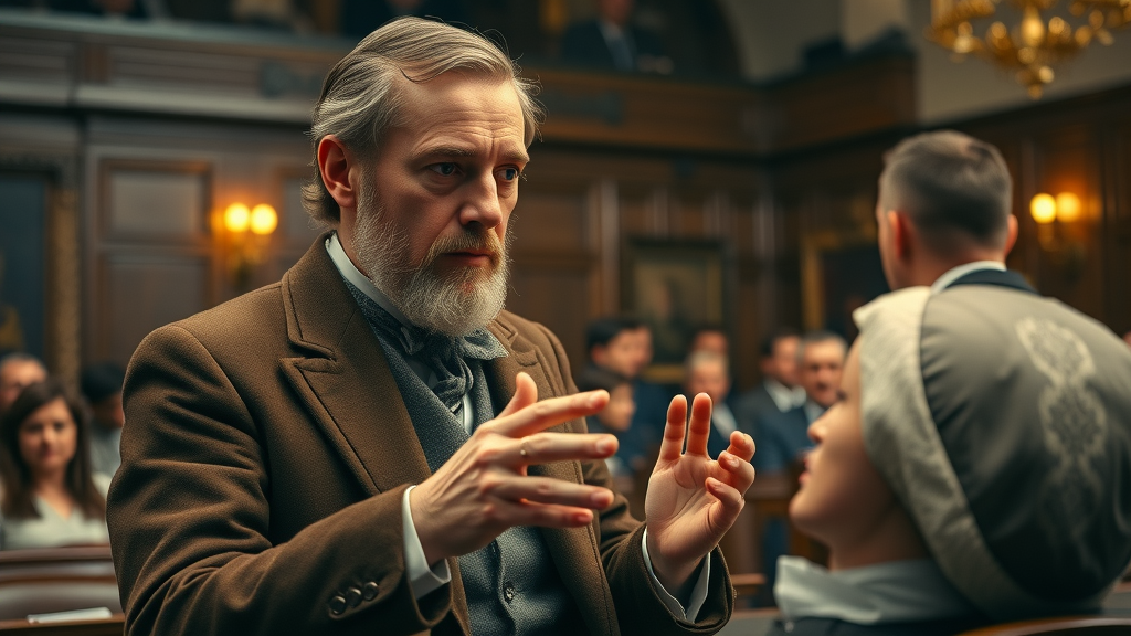 Victorian James Braid demonstrating hypnosis technique, modern hypnosis origins, lecture hall, history of hypnosis