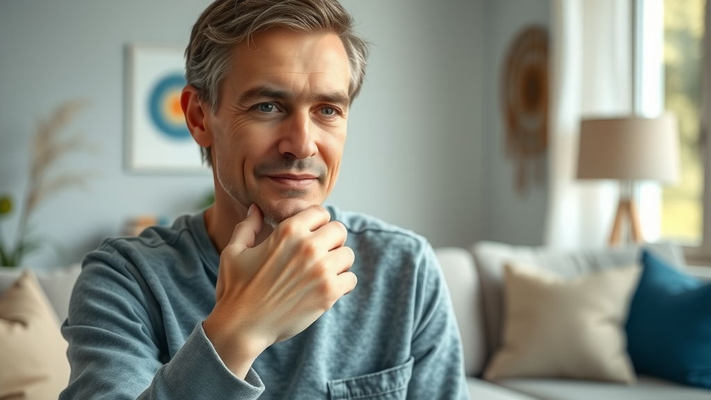 Individual demonstrating NLP anchoring to influence the subconscious mind—gentle wrist touch in a tranquil setting, calm and focused expression