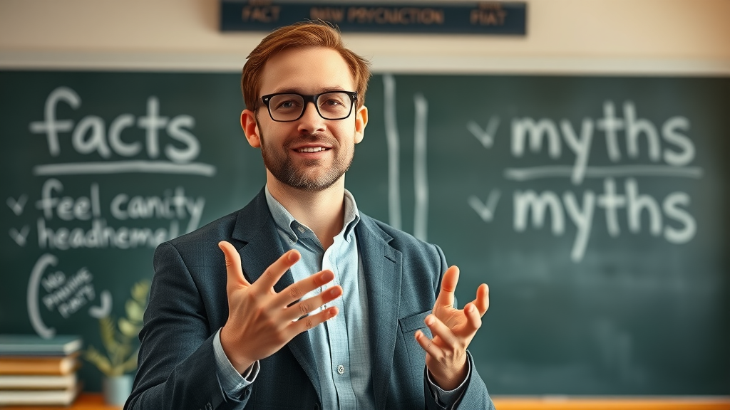 Understanding hypnosis myths debunked: Psychologist gestures in front of 